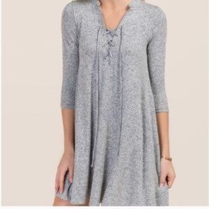Francesca's Alya Gray Lace Up Sweater Dress